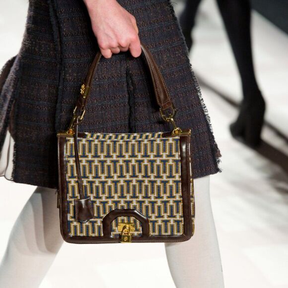 Tory Burch RARE 2011 collection runway leather/woven shoulder bag w/mirror EUC - Picture 14 of 15